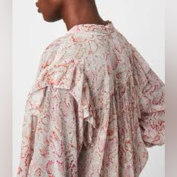 All Saints Tops - ALLSAINTS Lara Vernus Snakeprint Romantic Ruffled Victorian Style Pink Blouse 10